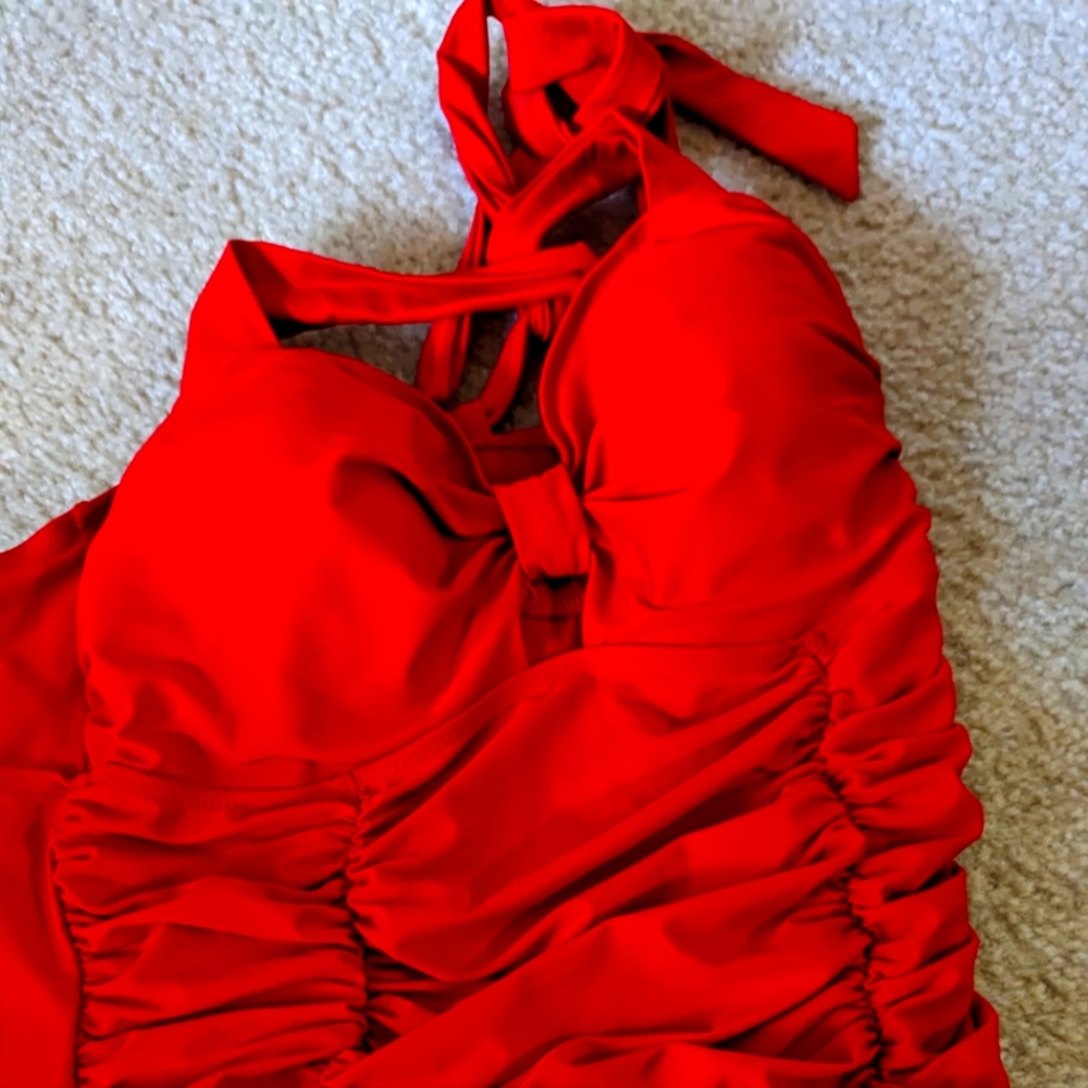 Torrid | Womens Red Ruched Padded Tie Back One Piece Swimsuit Swimwear 2
